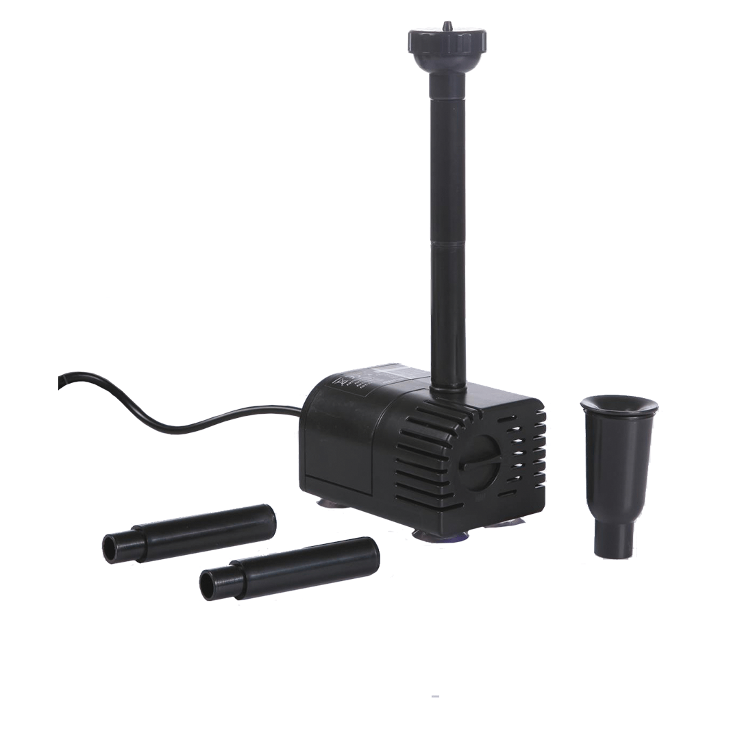 PondMAX solar fountain pump with fountain stem, nozzle and two extension tubes, shown without the panel