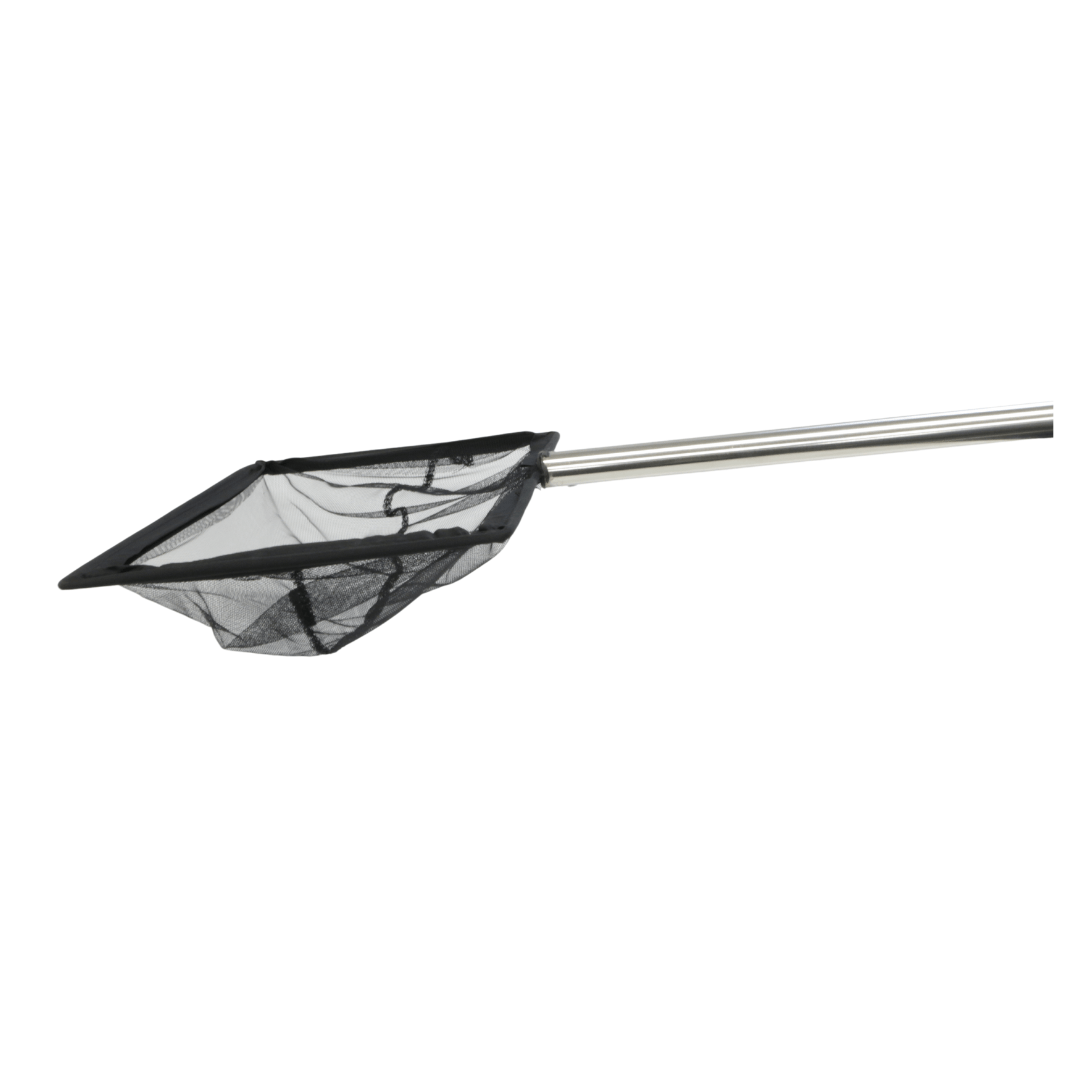 PondMAX Small Stainless Steel Skimming Net (27PN022) from the side, rectangular 12″ x 8.5″ frame with a shallow mesh bag