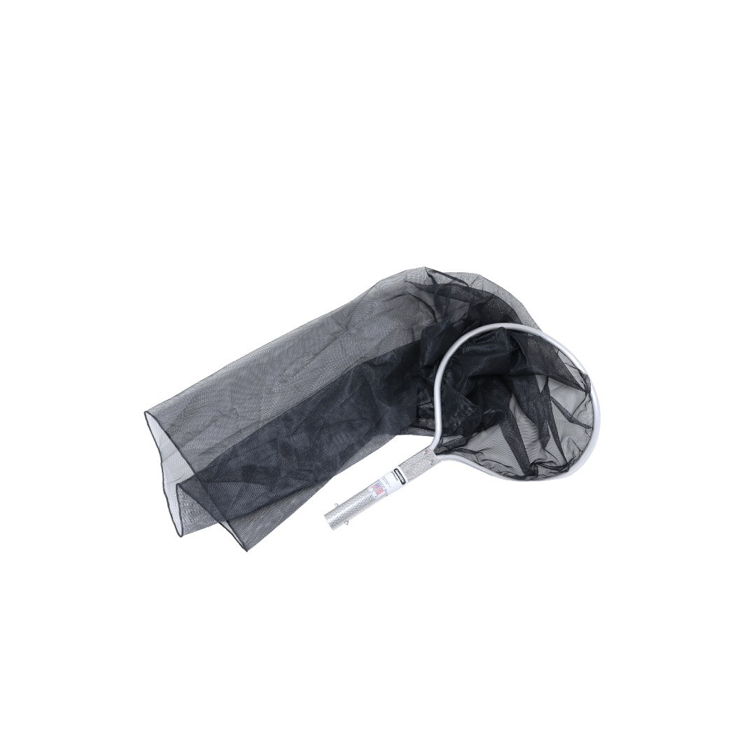 PondMAX Koi Sock Net 11 in. (27PN111) lying on its side, round frame and handle socket with the long mesh sock folded over