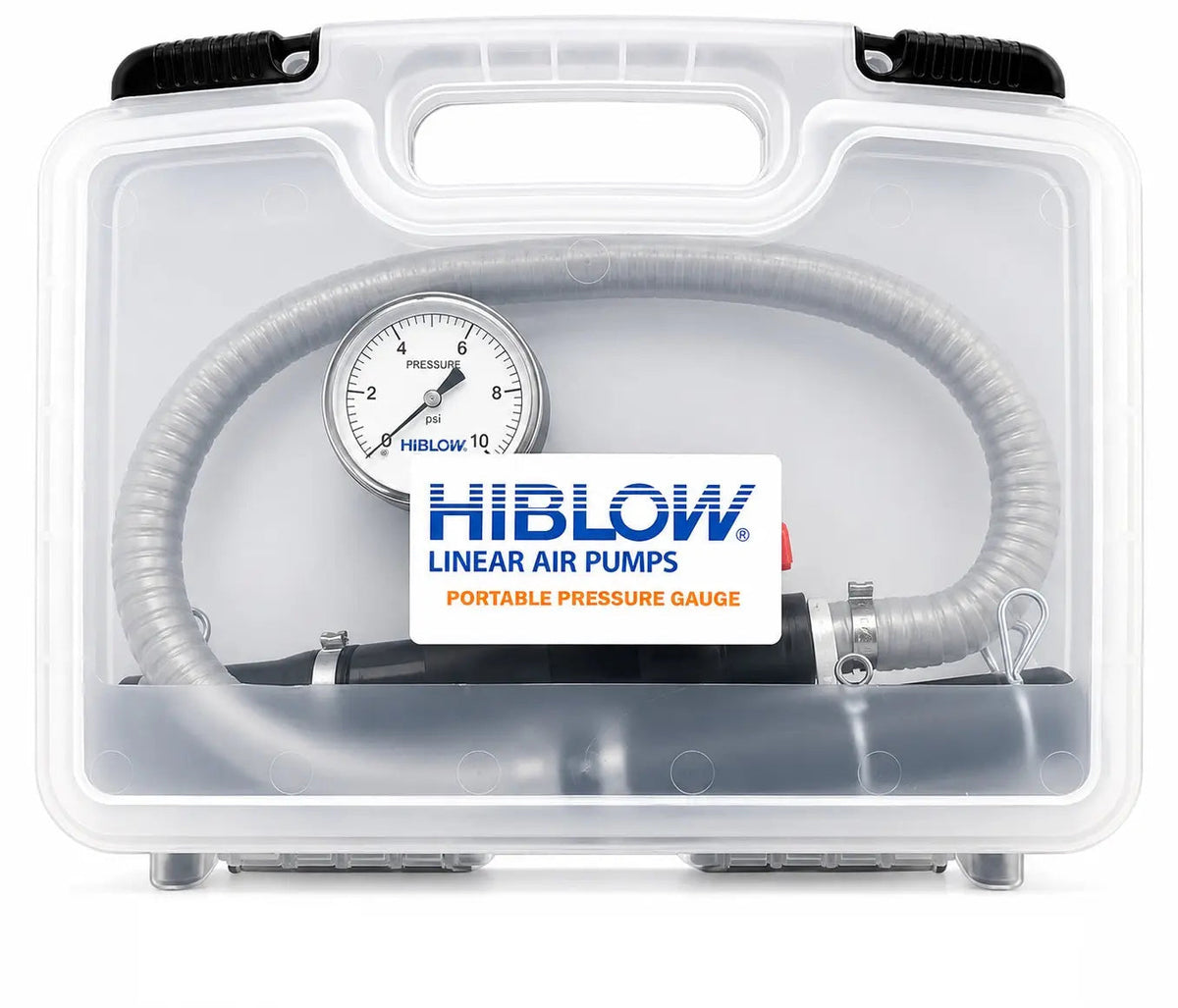 Hiblow pressure gauge kit stored in its carrying case