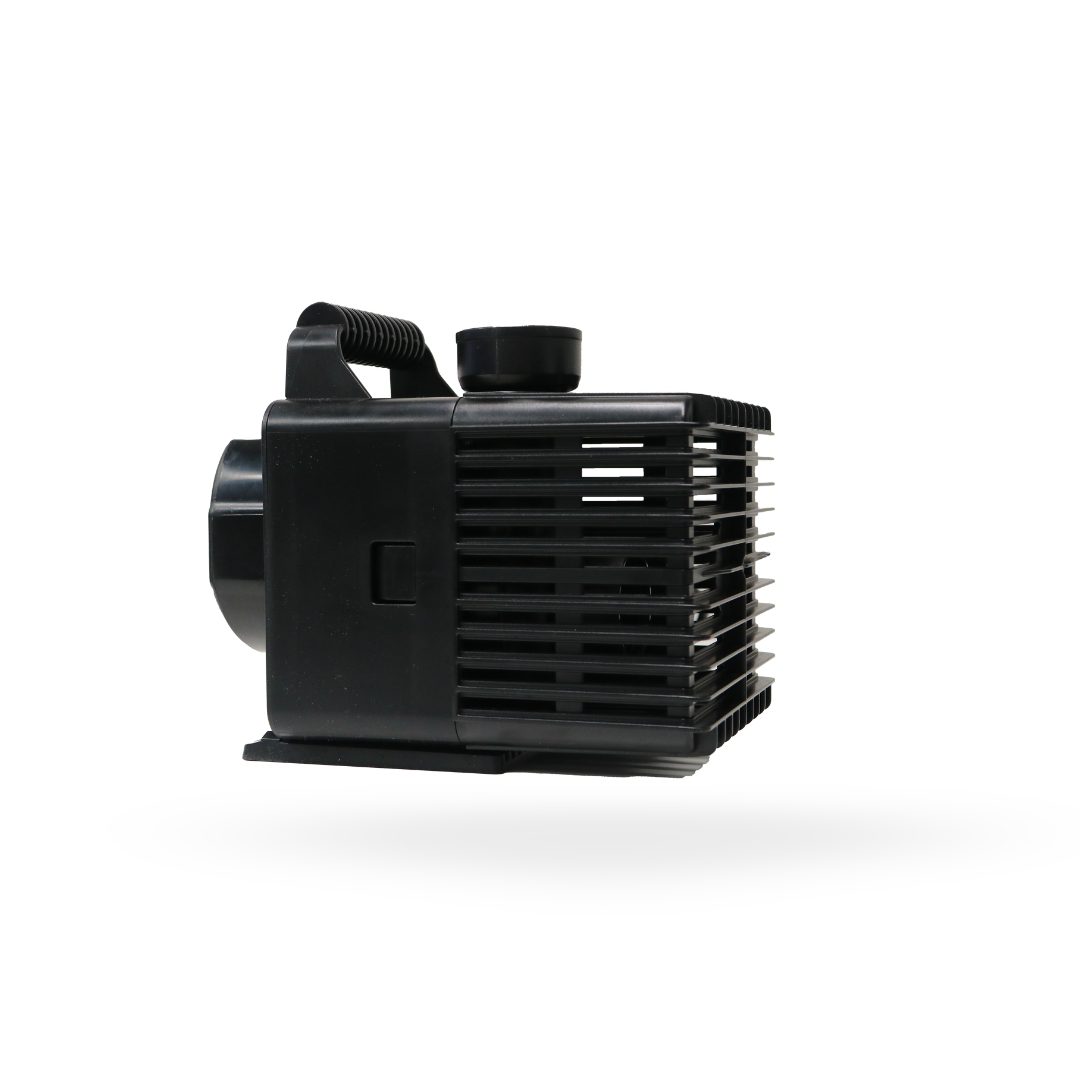 Teton XC3100 pump, side view of the slotted intake screen, carry handle and footplate