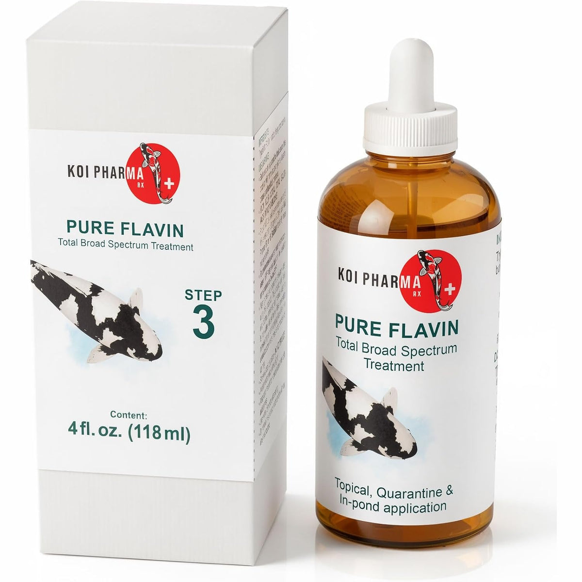 Koi Pharma Pure Flavin 4 fl oz (118 ml) dropper bottle and box