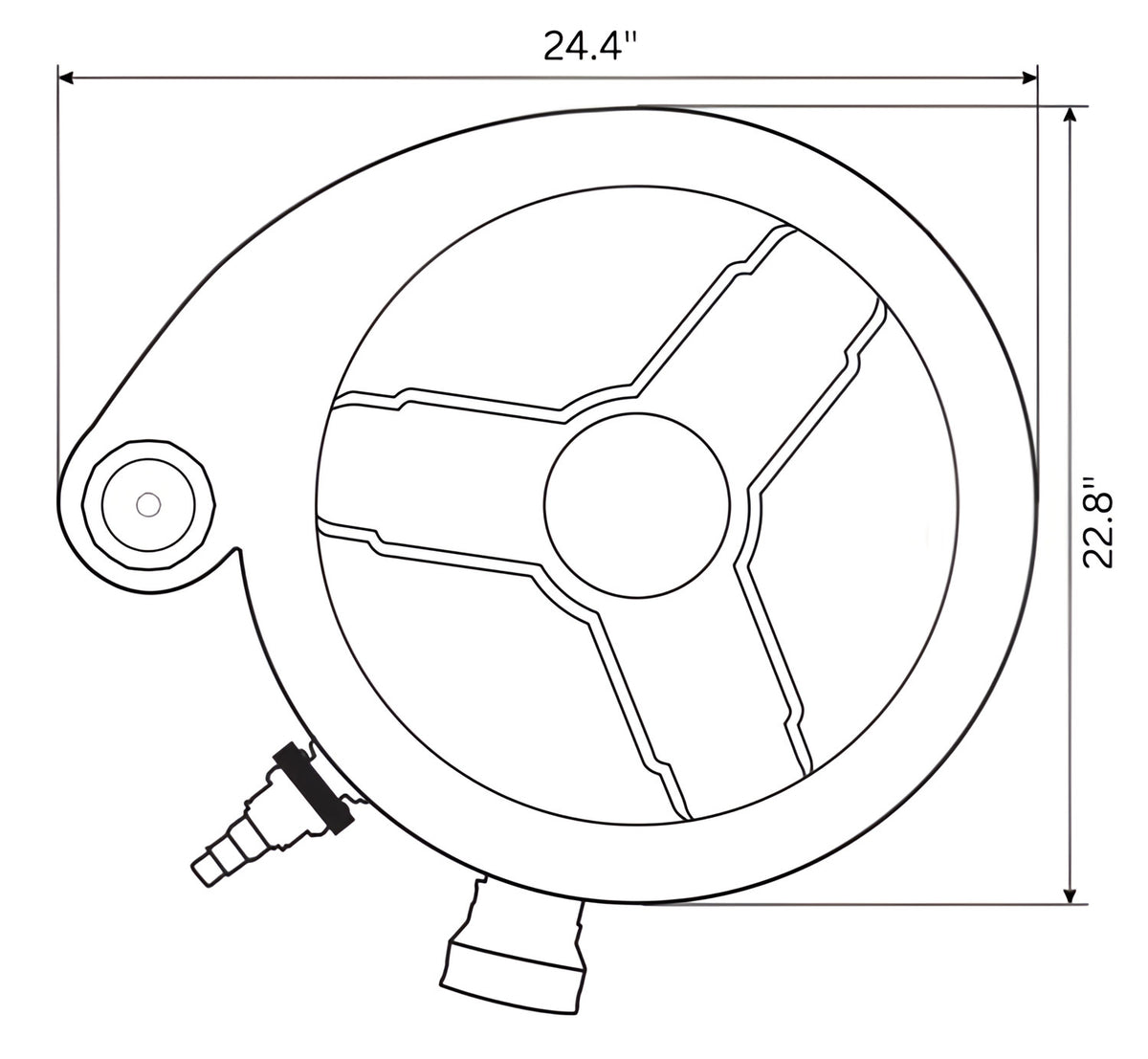 Blueprint drawing of the eazy pod showing the canister filter tank’s key dimensions, with easy-to-read height and width measurements in inches for quick and accurate installation planning.