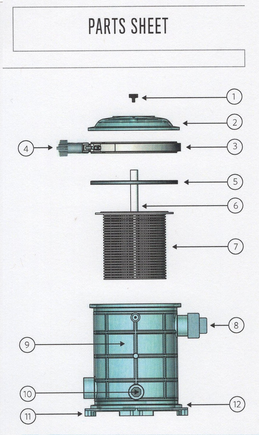 Sequence PurFlo 500 Cubic Inch strainer parts diagram