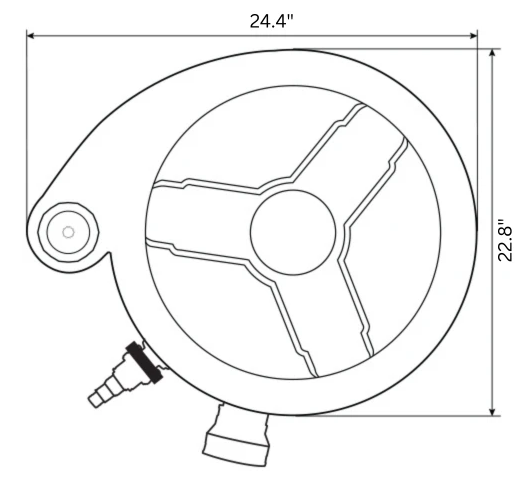Blueprint drawing of the eazy pod showing the canister filter tank’s key dimensions, with easy-to-read height and width measurements in inches for quick and accurate installation planning.